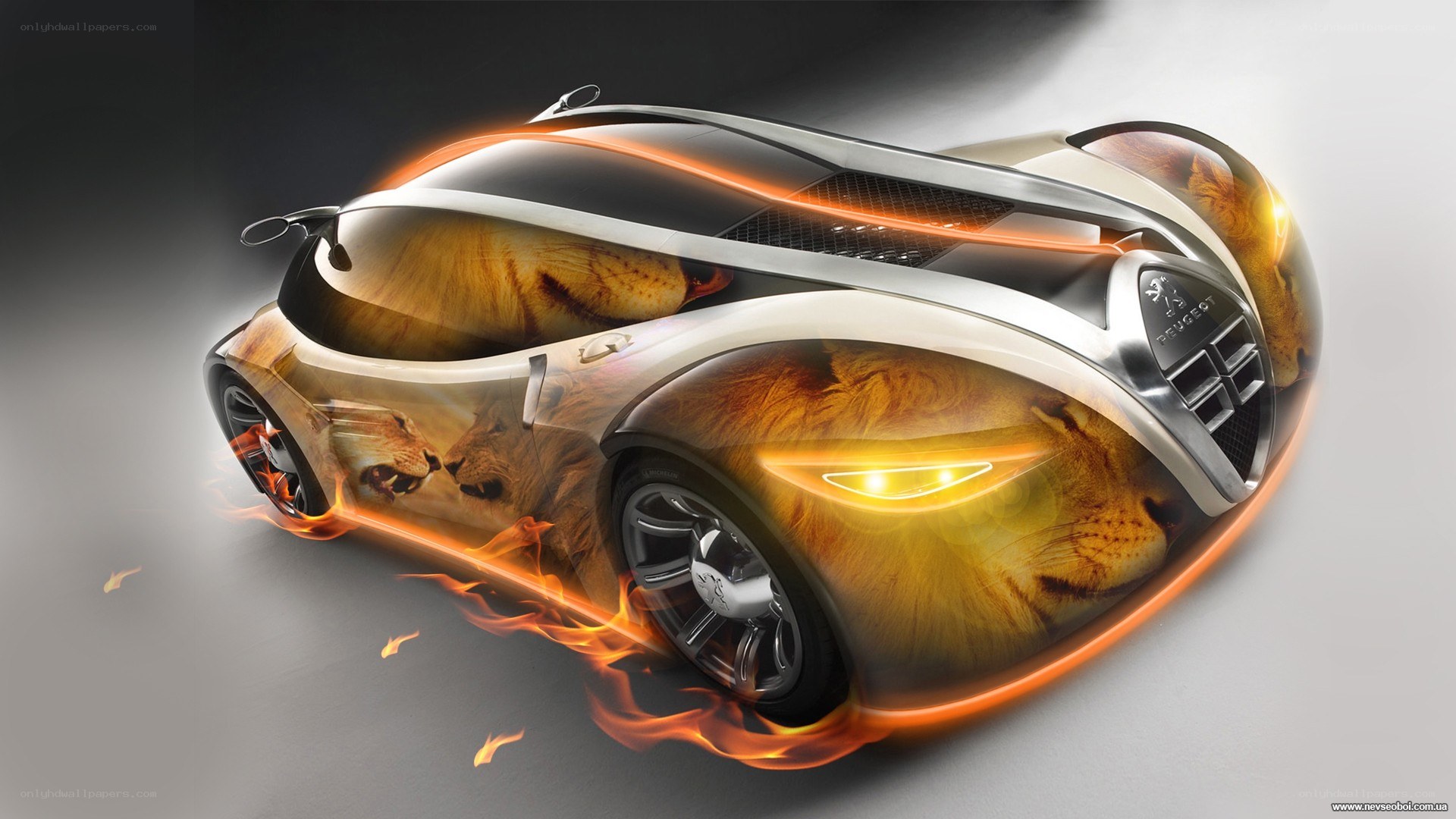Futuristic car with lion design