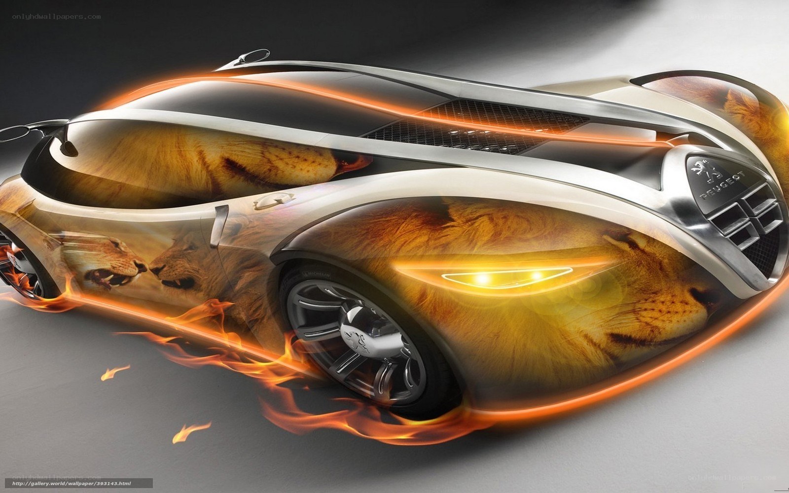 futuristic car with lion design