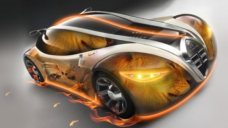 Futuristic Car with Lions
