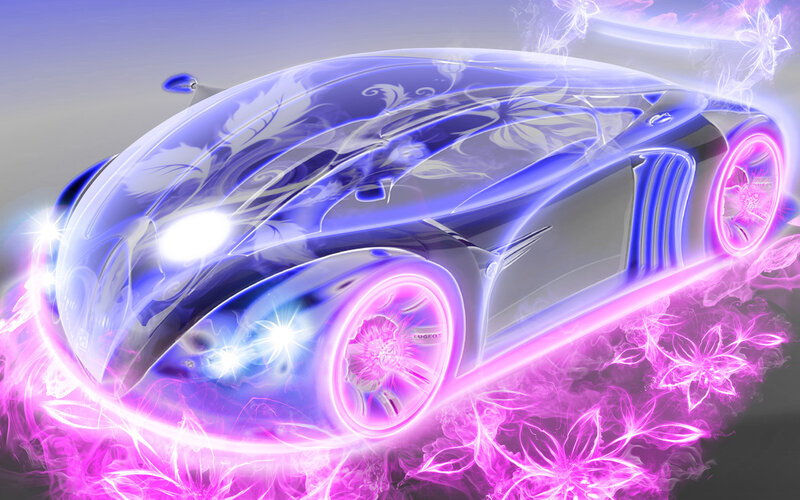Futuristic Car with Neon Lights — Purple, Energetic