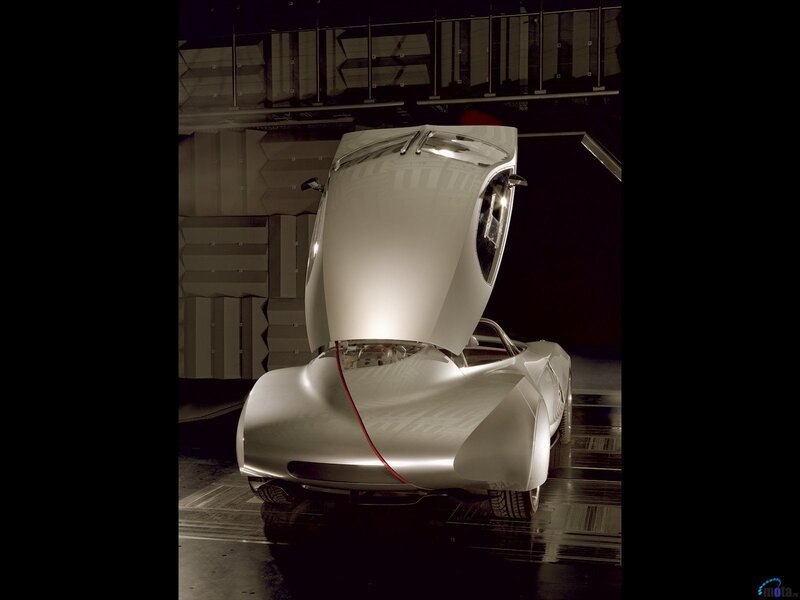 futuristic car with open hood