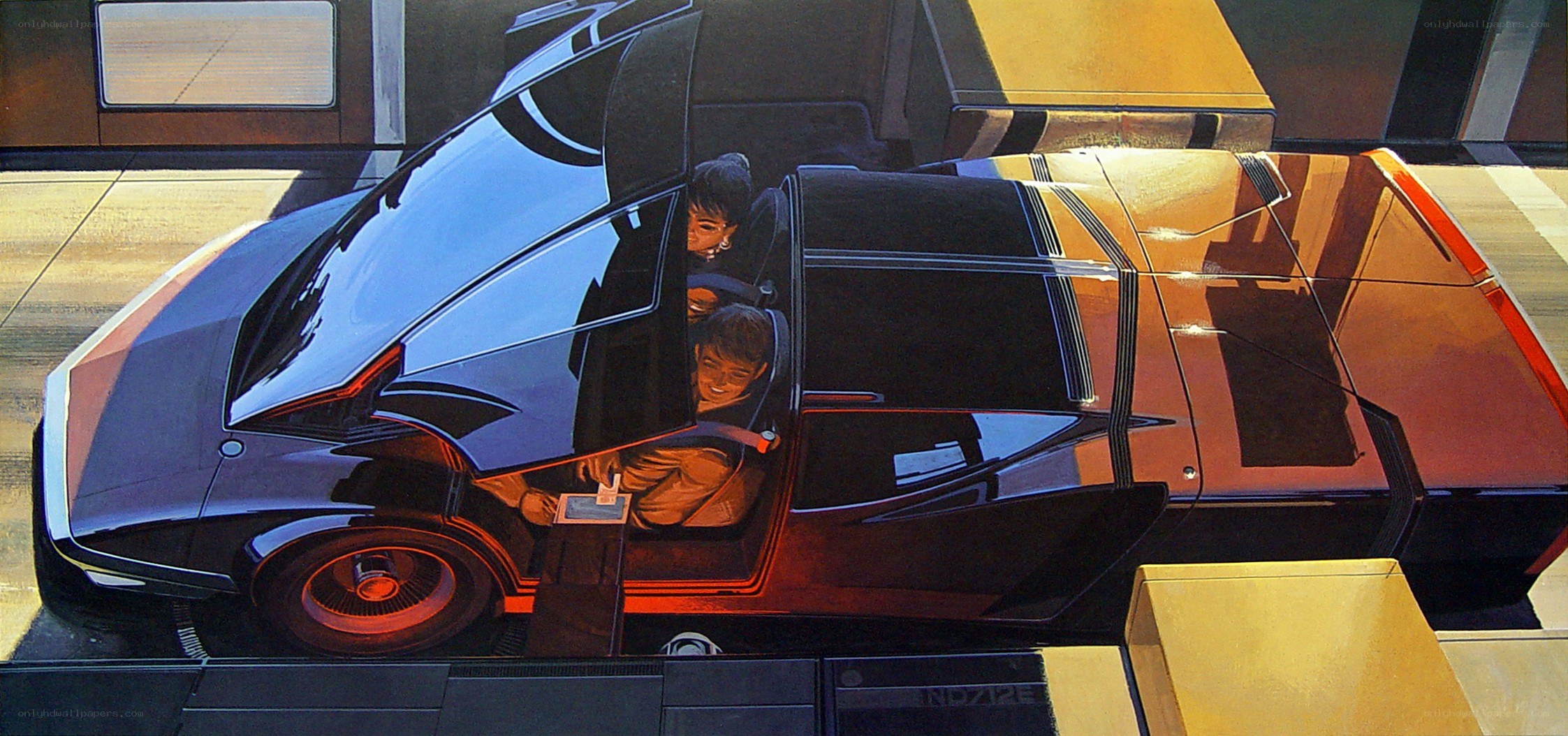 futuristic car with passengers