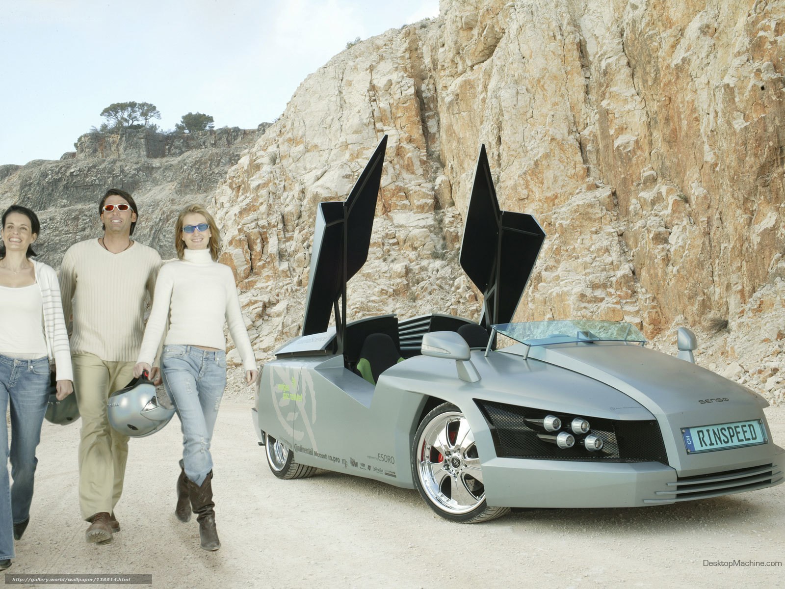 Futuristic car with people walking