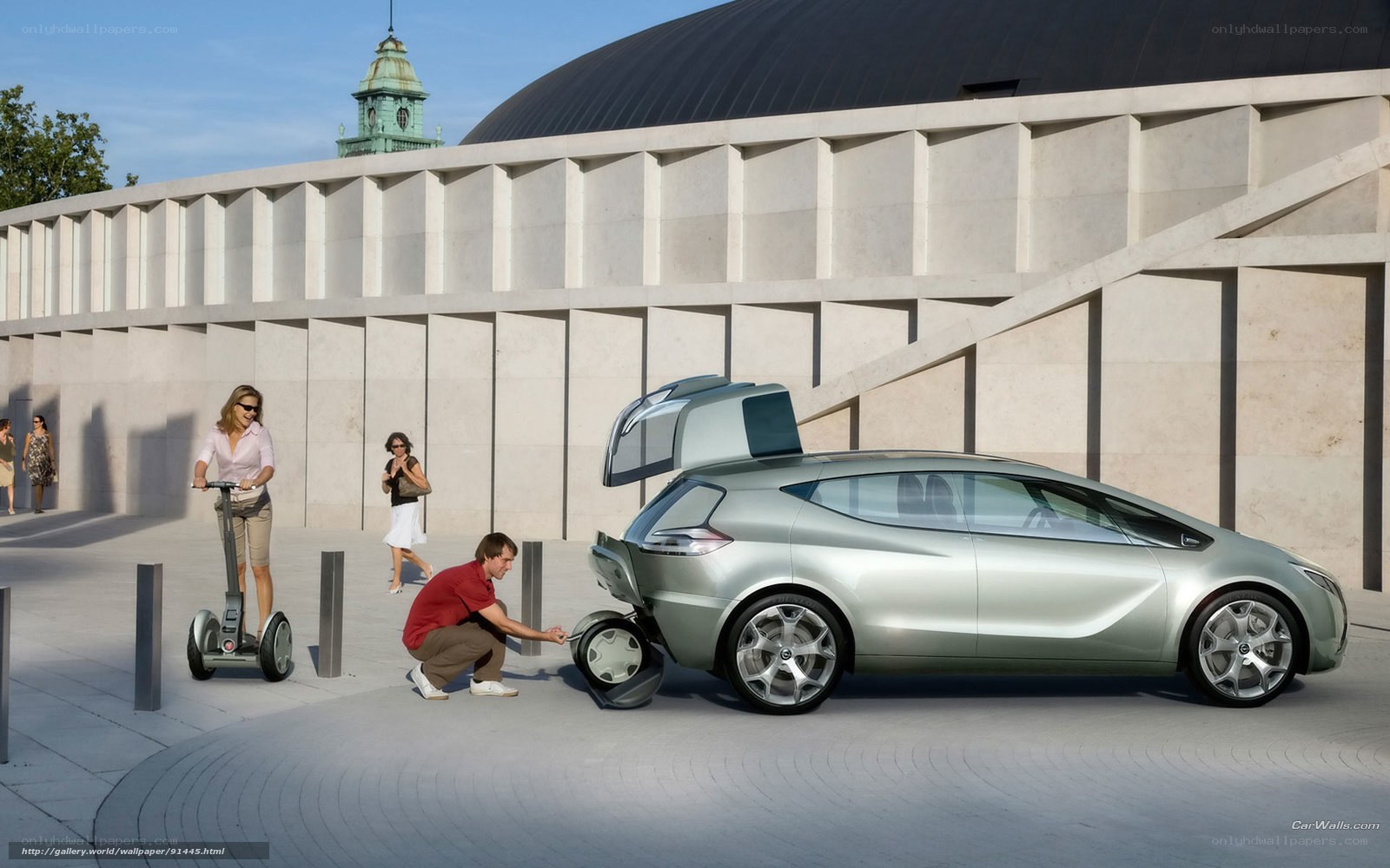 Futuristic car with people
