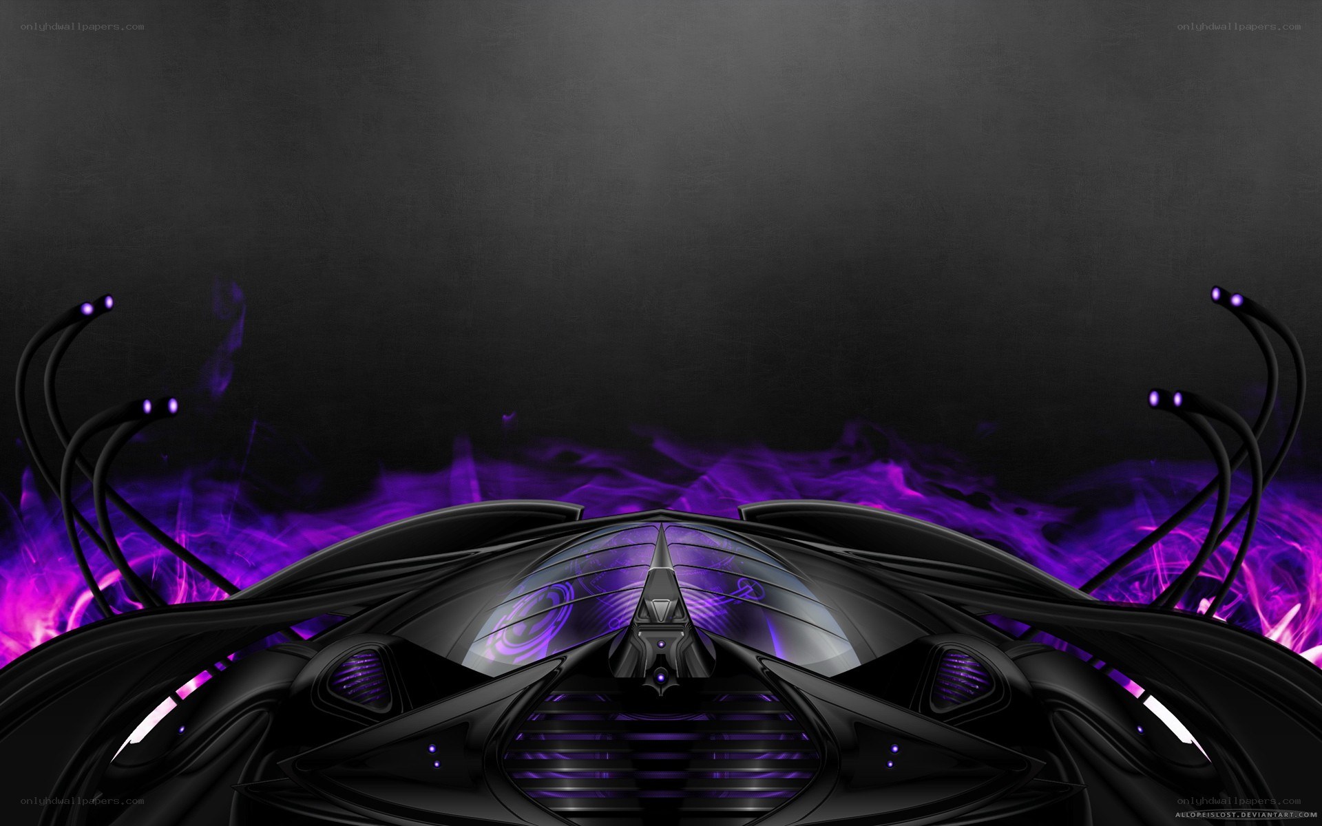 futuristic car with purple flames