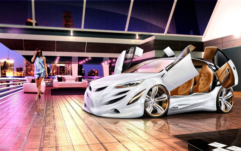 futuristic car with woman