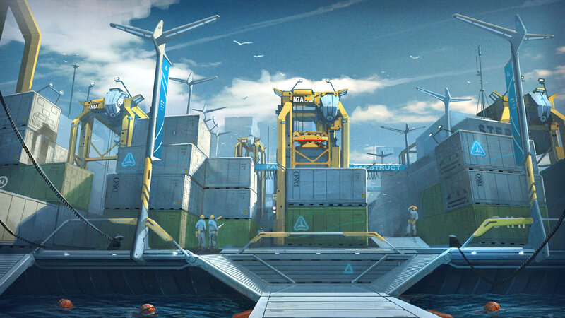 futuristic cargo port
