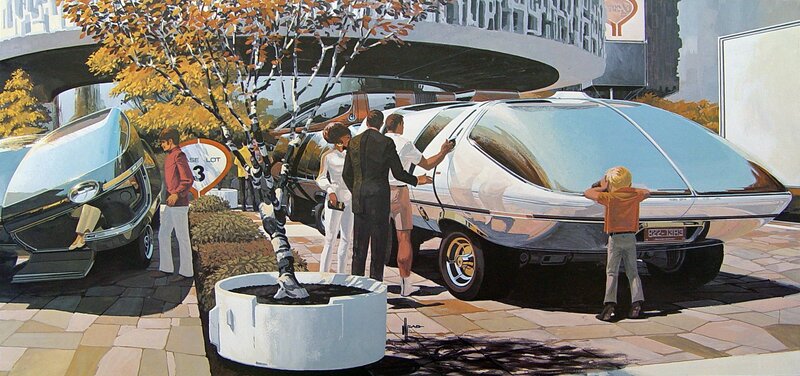 Futuristic Cars at a Lot