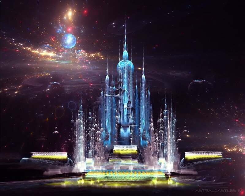 Futuristic Castle in Space — Blue, Dramatic