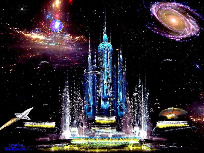 Futuristic Castle in Space — Blue