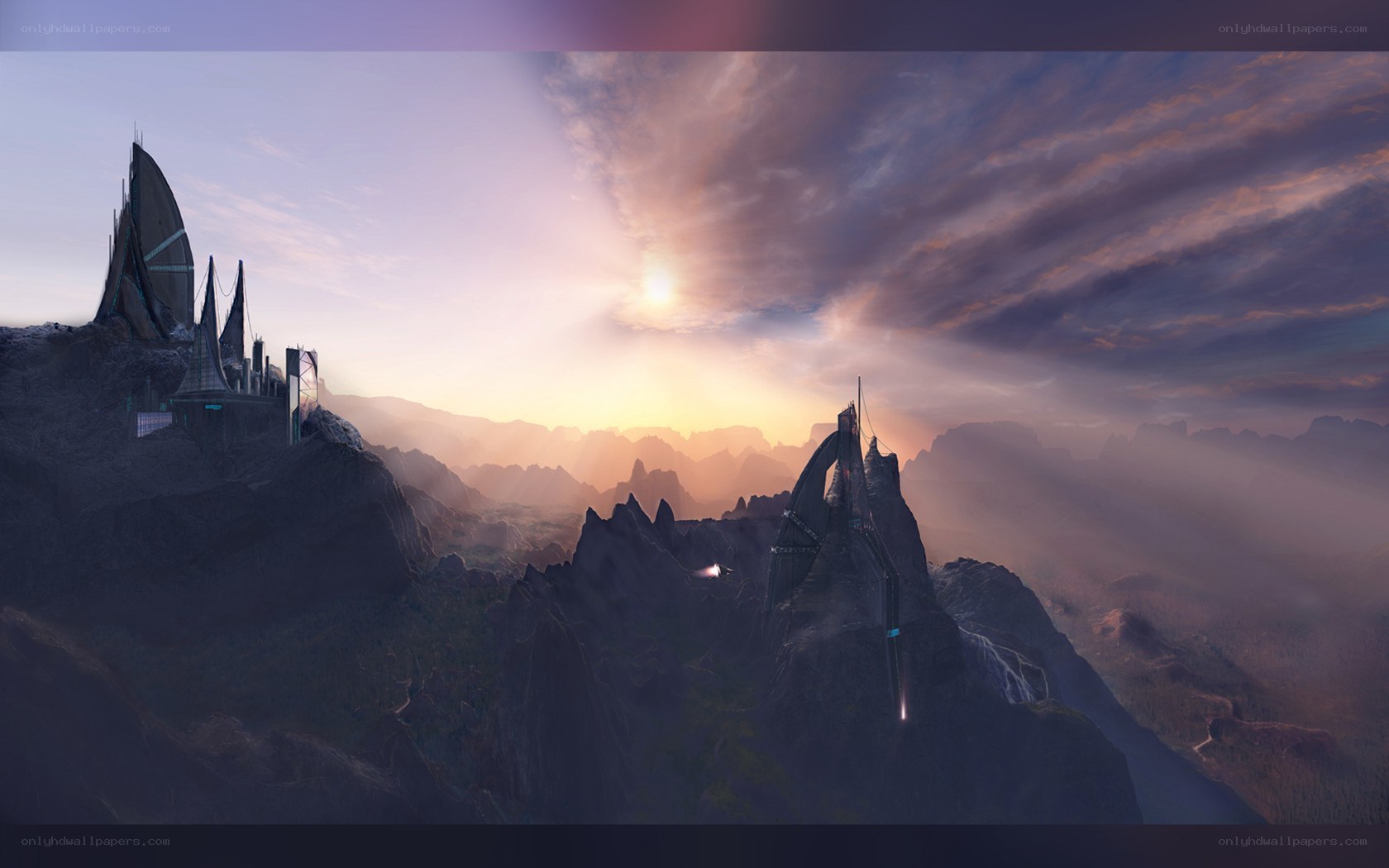 futuristic castle on mountain peak