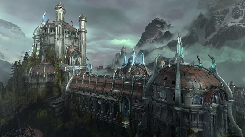 Futuristic Castle on Mountain