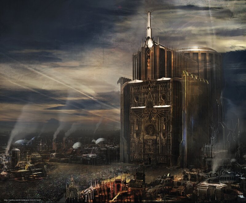 Futuristic cathedral in a dystopian city