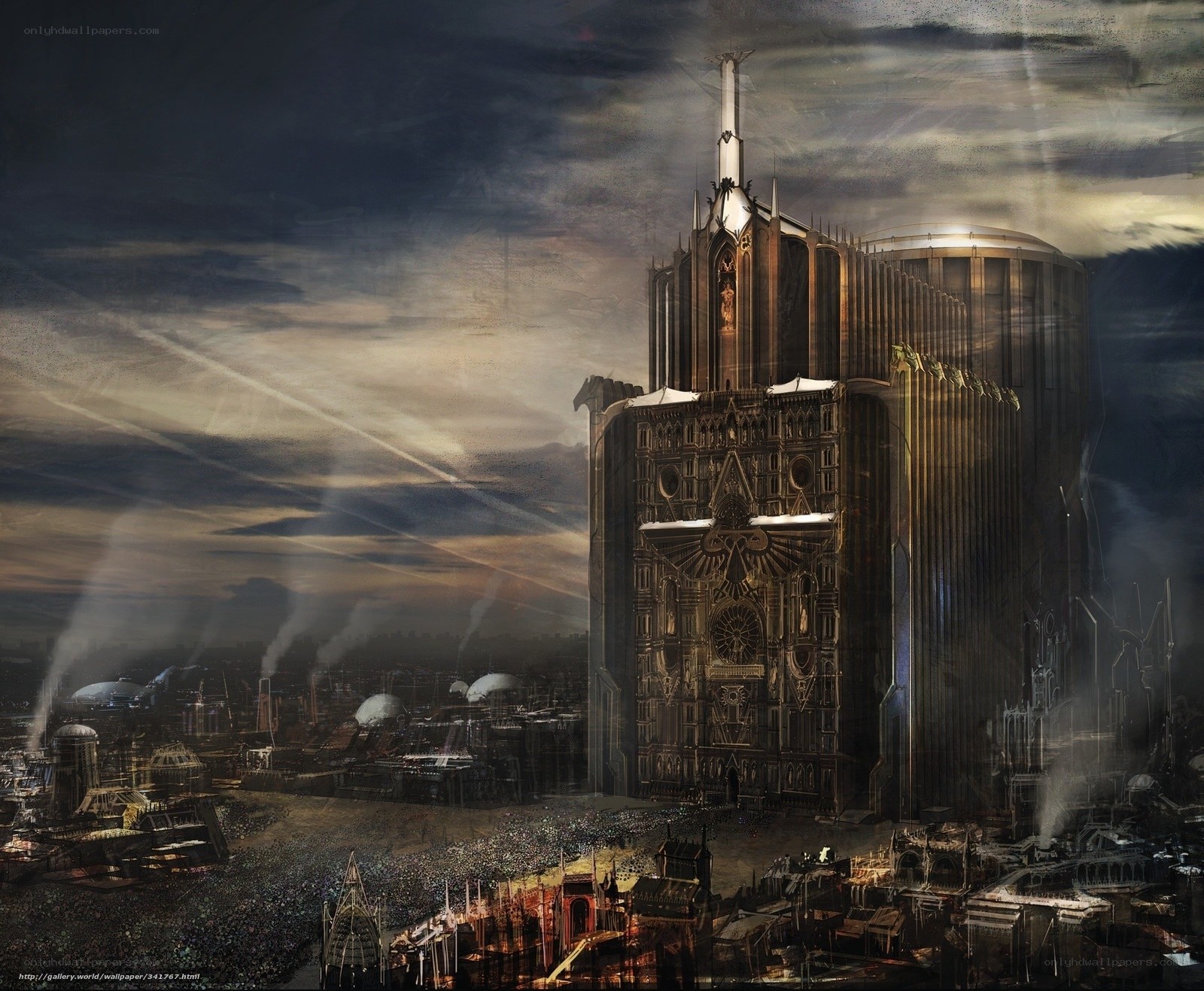 Futuristic cathedral in a dystopian city