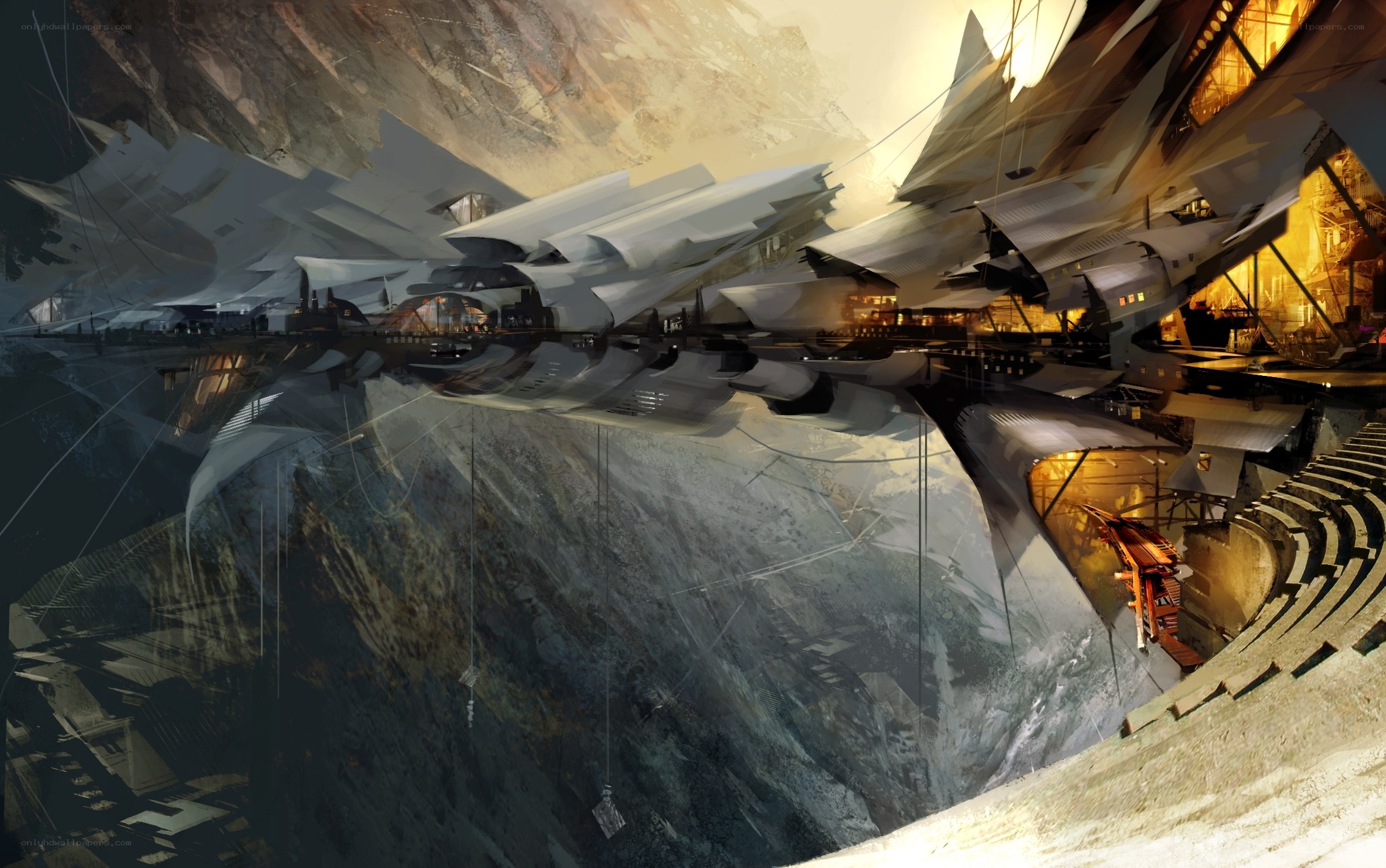 futuristic cave cityscape