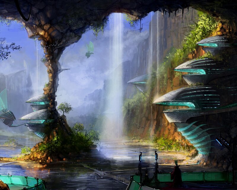 Futuristic Cave Settlement — Blue