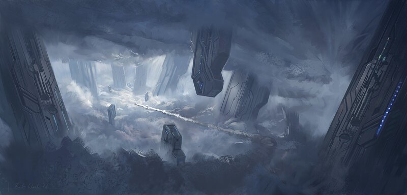 futuristic cave with ruins