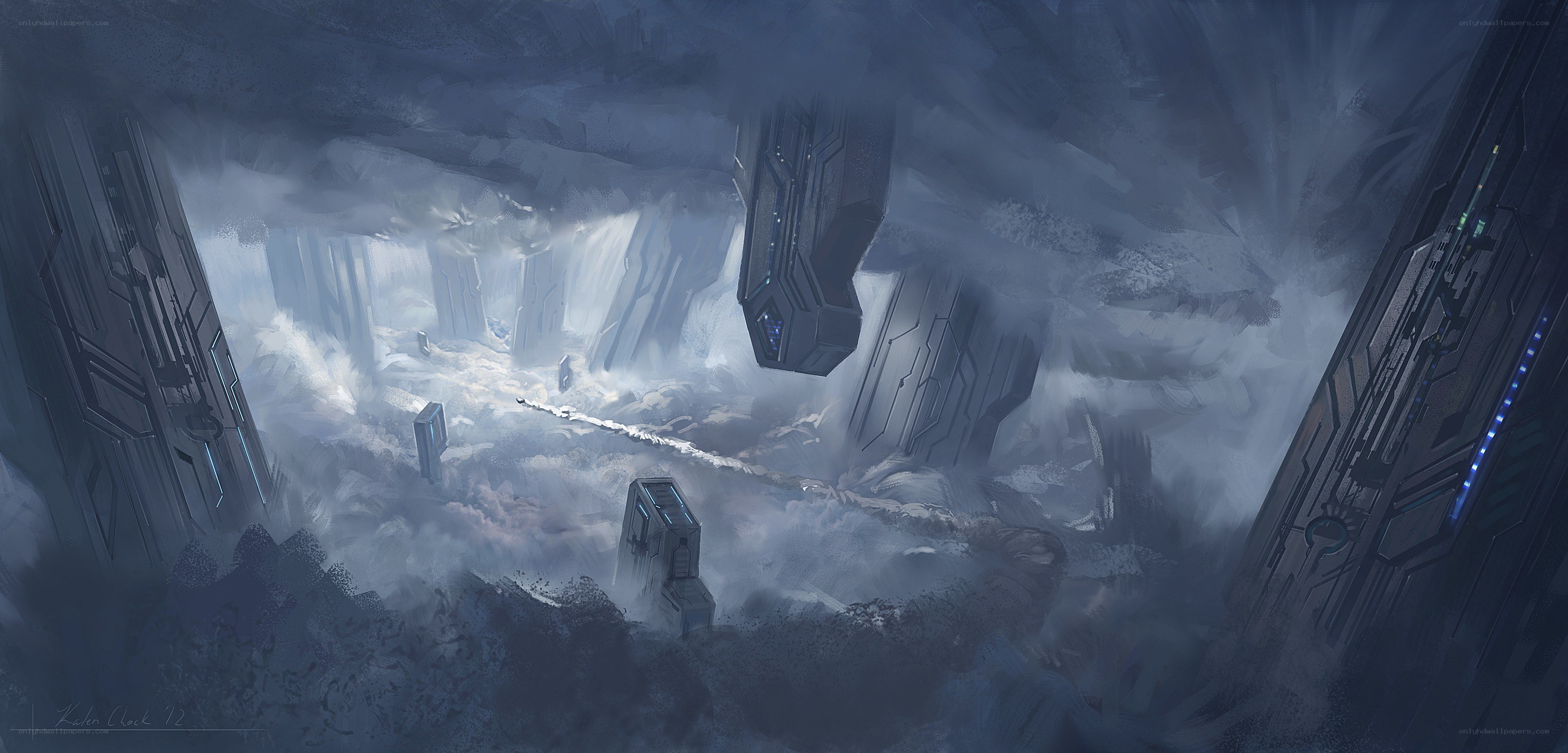 futuristic cave with ruins