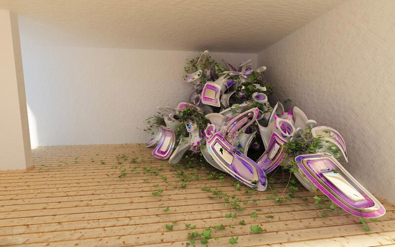 Futuristic chairs with plants