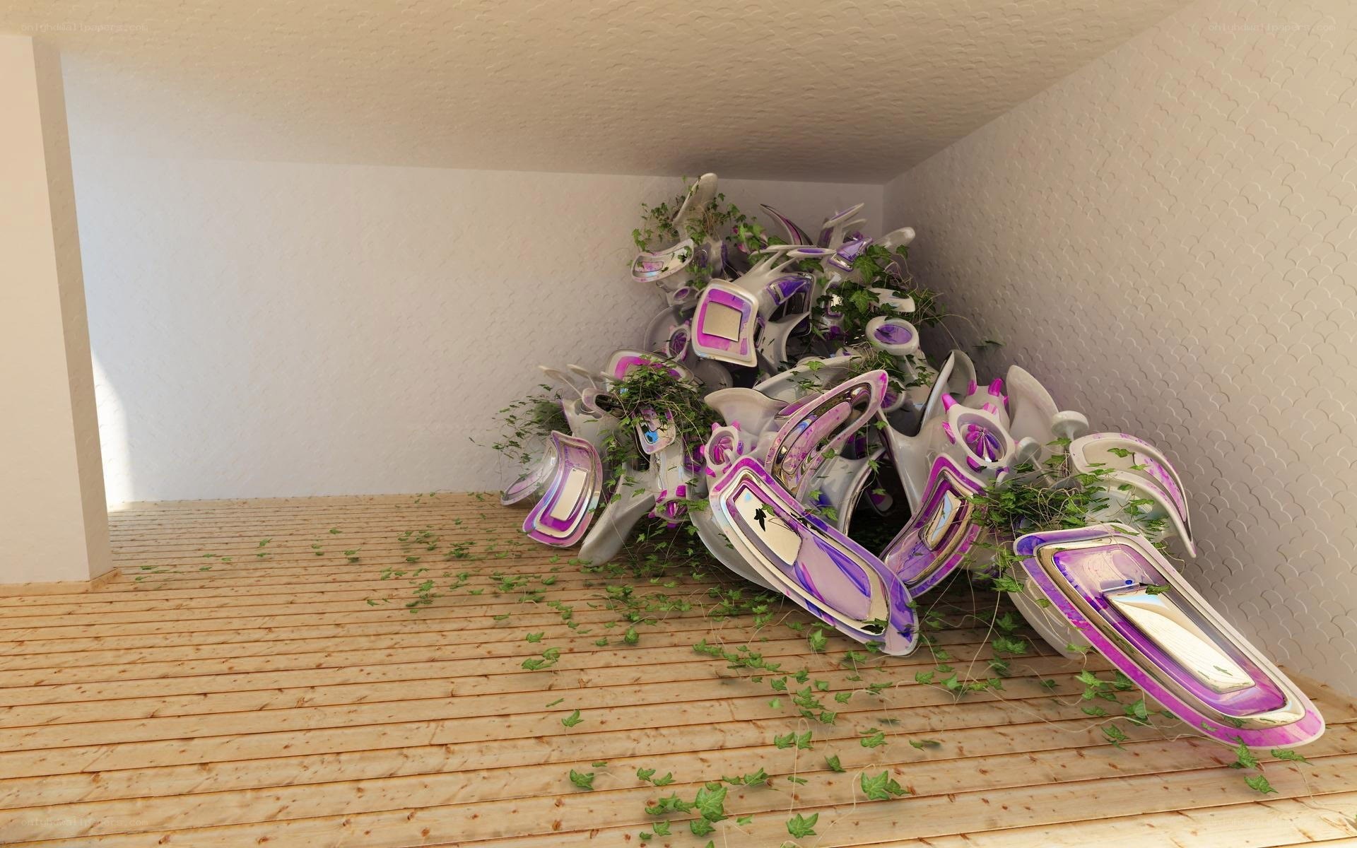 Futuristic chairs with plants