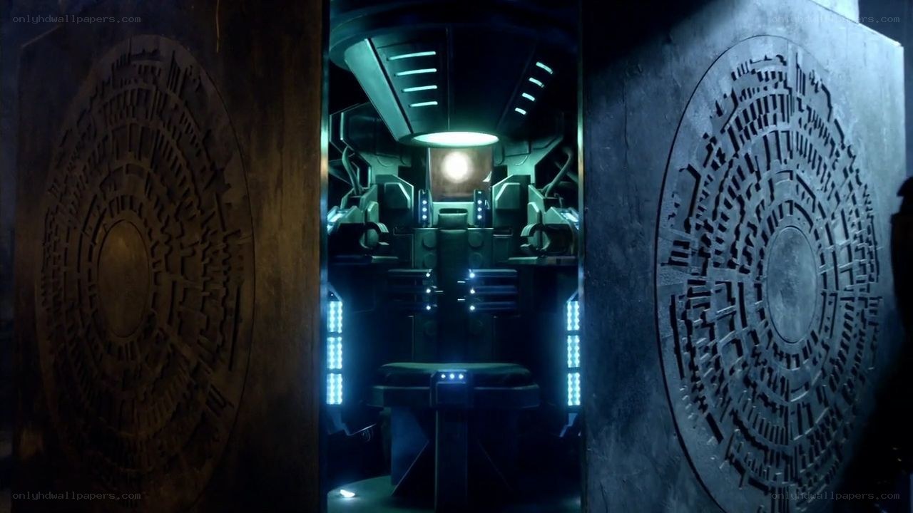 futuristic chamber with circular patterns
