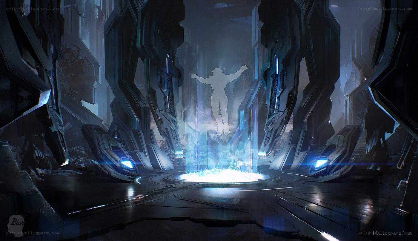 futuristic chamber with glowing figure