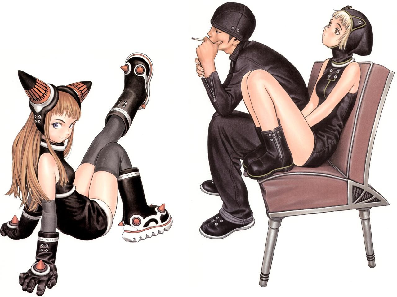 futuristic characters in black outfits