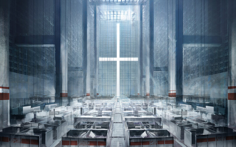futuristic church interior