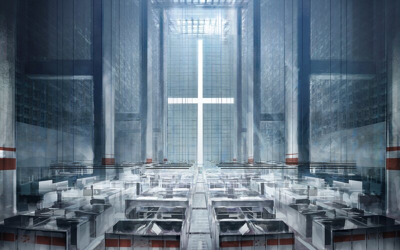Futuristic Church Interior — Blue