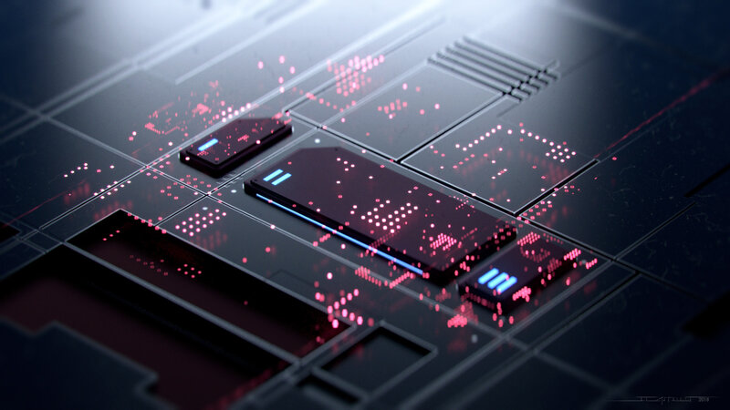Futuristic Circuit Board — Black, Technological, Digital Art