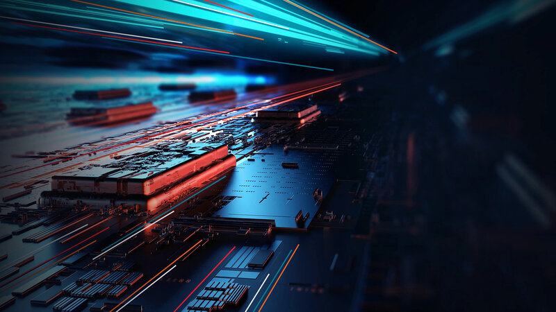 Futuristic Circuit Board — Blue, Technological, 3d Render