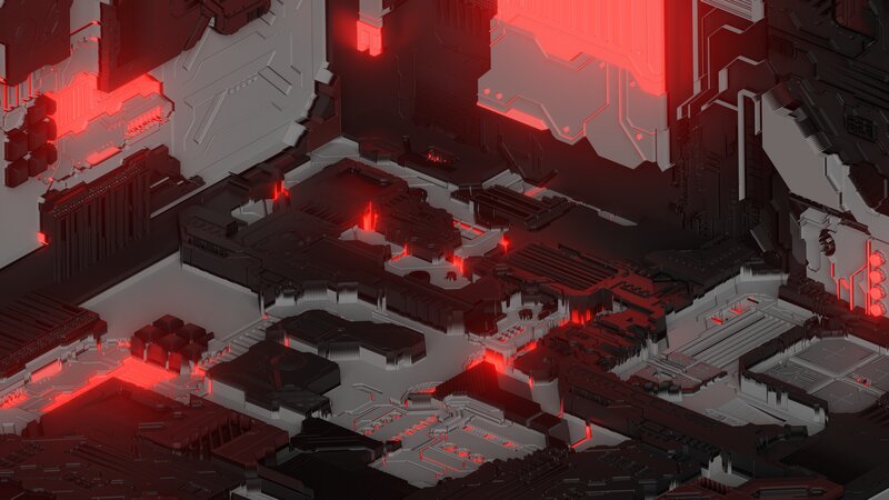 Futuristic Circuit Board — Red