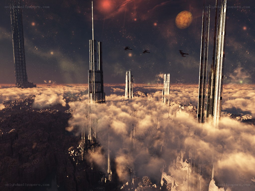 futuristic city above clouds