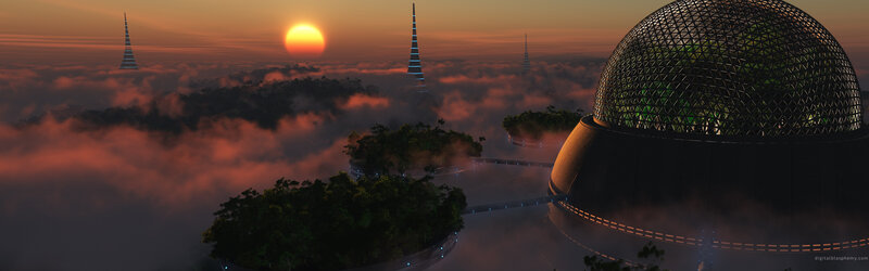 futuristic city above clouds
