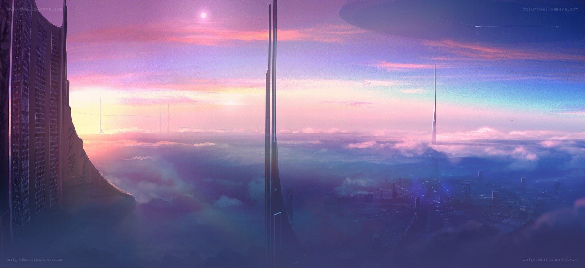 futuristic city above clouds