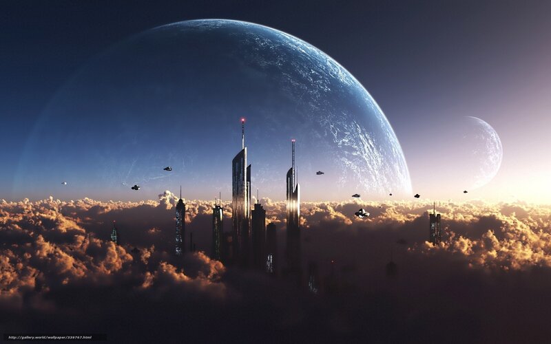 futuristic city above clouds