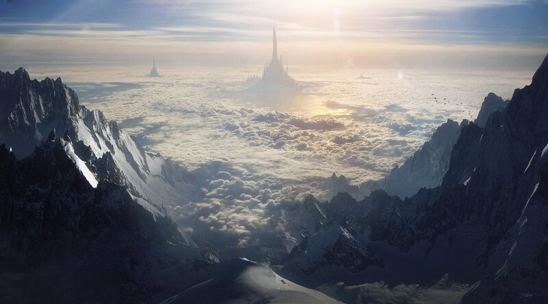 Futuristic City Above Clouds — White