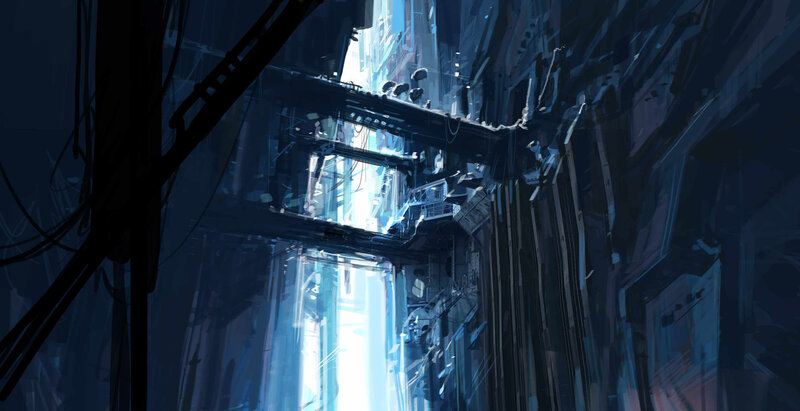 futuristic city alley