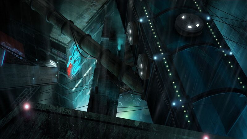 futuristic city alley at night