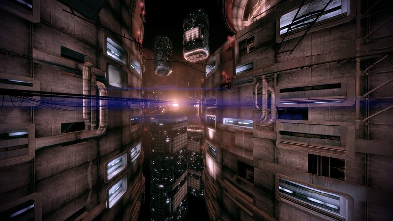 futuristic city alley at night