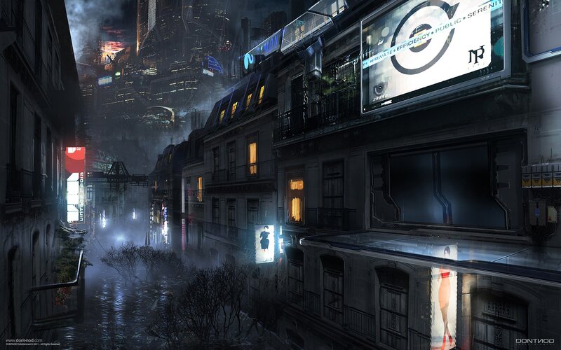 Futuristic City Alley — Black