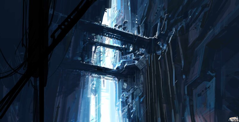 Futuristic City Alley — Blue, Dramatic, Night
