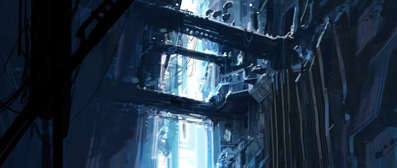 Futuristic City Alley — Blue, Dramatic