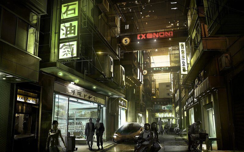 Futuristic City Alley — Green