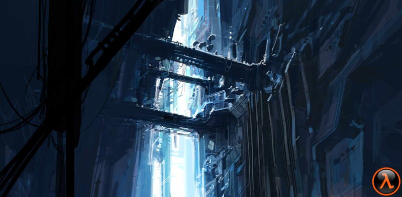 futuristic city alleyway
