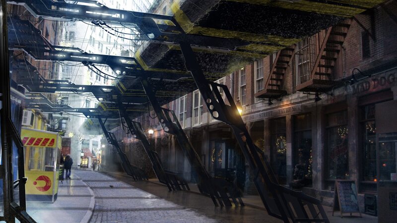 futuristic city alleyway