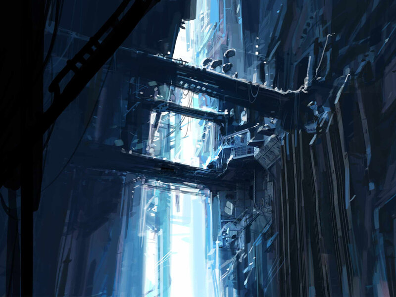 futuristic city alleyway