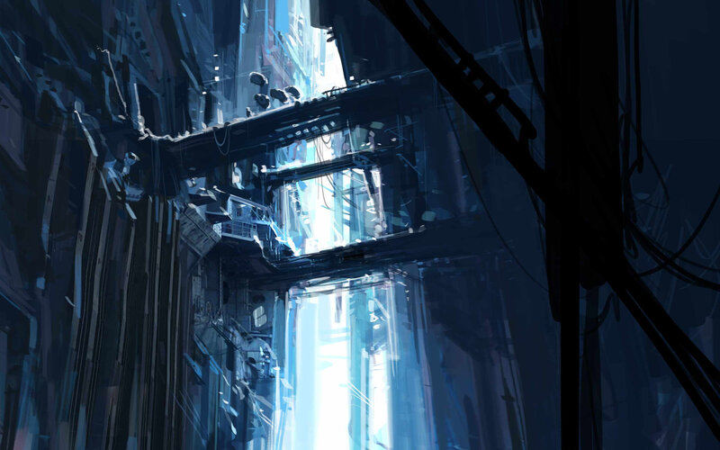 futuristic city alleyway