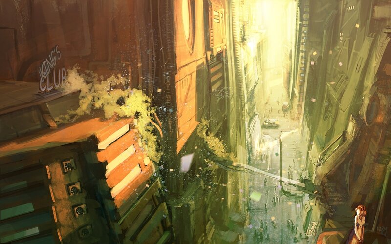 futuristic city alleyway