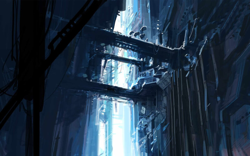 futuristic city alleyway